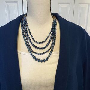 Dark Blue & Gold 4-Strand Beaded Necklace